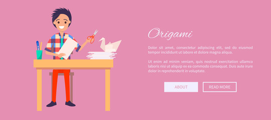 Origami Concept Web Banner with Man Sit at Table