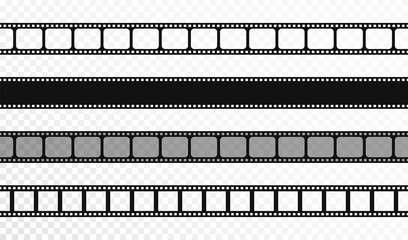 Seamless film strips on transparent background. Vintage cinema and photo tape. Retro film strips - obrazy, fototapety, plakaty