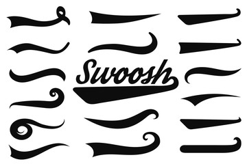 Typographic swash and swooshes tails. Retro swishes and swashes for athletic typography, logos, baseball font - obrazy, fototapety, plakaty