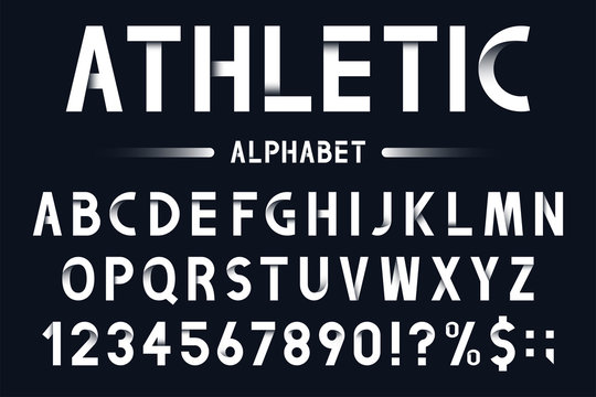 Modern geometric font in origami style. Athletic, sport alphabet with numbers