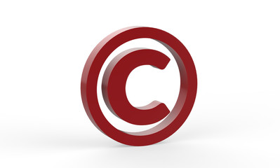 3D copyright symbol on isolated white background, 3d illustration