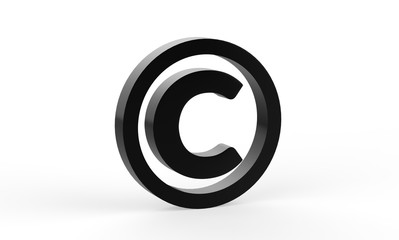 3D copyright symbol on isolated white background, 3d illustration