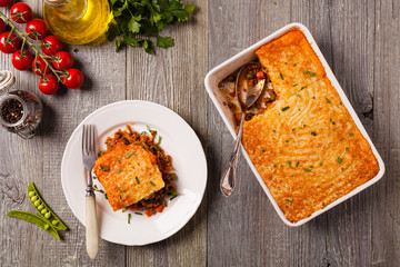 Cottage pie with beef and potatoes