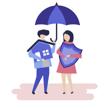 Couple and a house insurance concept illustration