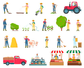 Naklejka premium Farmer Activity Collection Vector Illustration