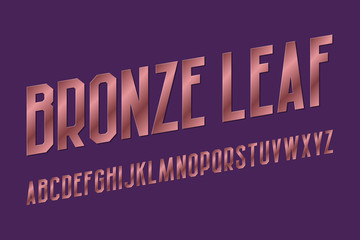 Fototapeta premium Bronze leaf alphabet. High letters retro font. Isolated english alphabet.
