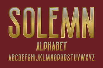 Solemn alphabet. Golden font. Isolated english alphabet.