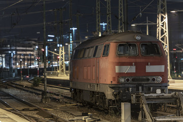 Locomotive parked in the train station