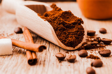 Aromatic coffee beans. Closeup