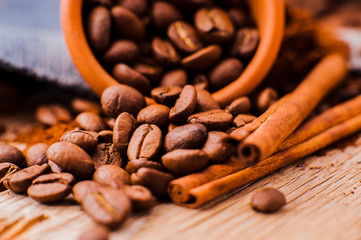 Aromatic coffee beans. Closeup