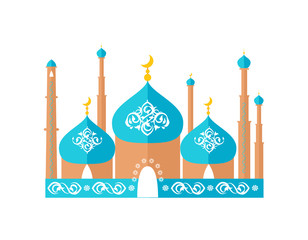 Mosque with Moon Decoration Vector Illustration