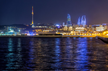 Fototapeta na wymiar Night view of the television tower. Republic of Azerbaijan