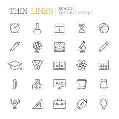 Collection of school related line icons. Editable stroke