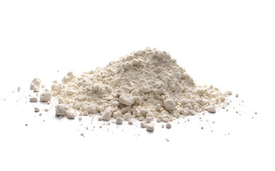 Wheat flour pile isolated on white background