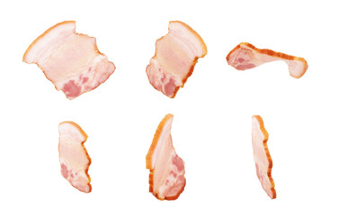 Jamon, Prosciutto, Speck, Dry Cured Meat or Ham slice, rolled up. Clipping paths for each