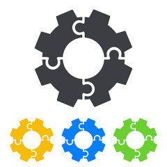 Icono plano engranaje en piezas de puzzle en varios colores
