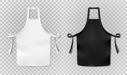 White and black kitchen chef apron isolated on transparent background. Protective realistic apron for cooking or baker. vector illustration.