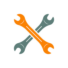 Icono plano llaves cruzadas en gris y naranja