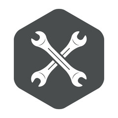 Icono plano llaves cruzadas en hexagono gris