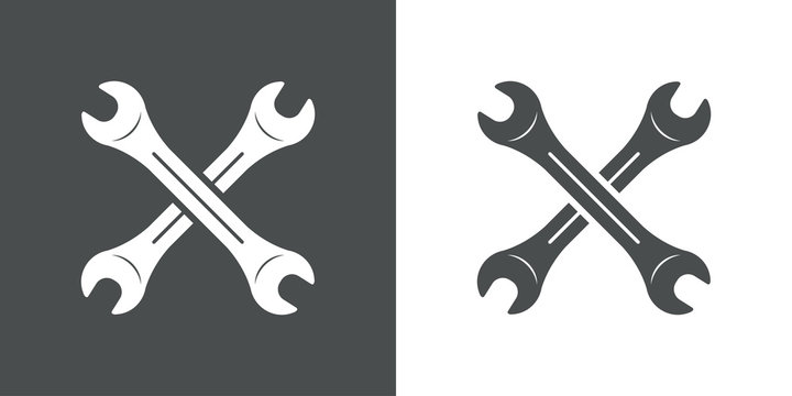 Icono plano llaves cruzadas en gris y blanco