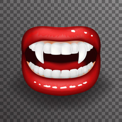 Woman vampire tooth stylish lips slightly open mouth fashion mockup transparent background design vector illustration