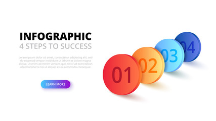 Vector 3d gradient circles. Business template for presentation. Creative concept for isometric infographic with 4 steps, options, parts or processes.