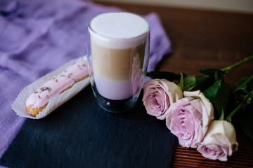 Color latte in a glass.