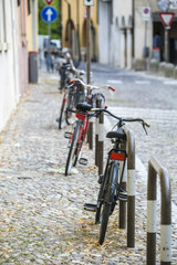 bicycles on a parking in Padova, Italy