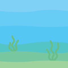 Fototapeta na wymiar Soft underwater landscape with waves, seabed and seaweed. Undersea scenery. Vector illustration in simple minimalistic flat style. Scene for your artwork and design.