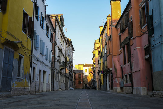 Sottomarina, Italy - July, 19, 2018: street in a historical center of Sottomarina, Italy