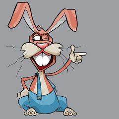 Obraz premium cartoon cheerful hare shows with a finger