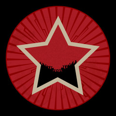 Vintage red star with crowd on red border with tribals