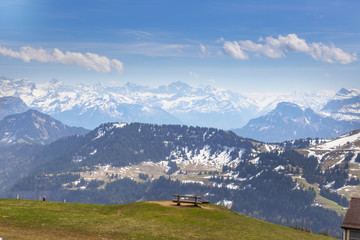 Top of Rigi Kulm Luzern Switzerland with Alps snow mountain view a