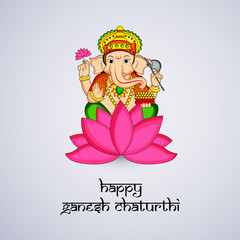 illustration of Hindu God Ganesh with happy Ganesh Chaturthi text on the occasion of Hindu Festival Ganesh Chaturthi 