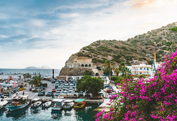 Agia Galini,Crete, Greece - August, 2018: fishing boats in the harbor of agia galini on the south coast of crete, greece