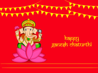 Obraz na płótnie Canvas illustration of Hindu God Ganesh with happy Ganesh Chaturthi text on the occasion of Hindu Festival Ganesh Chaturthi 