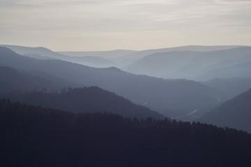 Hills with a moody and scenic atmosphere of the Black Forest region near Baiersbronn, Germany