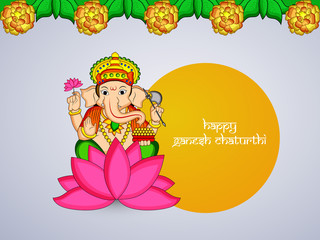 illustration of Hindu God Ganesh with happy Ganesh Chaturthi text on the occasion of Hindu Festival Ganesh Chaturthi 