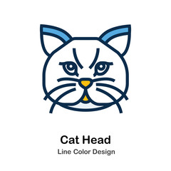 Cat Head Line Color Icon