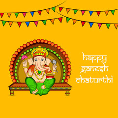 illustration of Hindu God Ganesh with happy Ganesh Chaturthi text on the occasion of Hindu Festival Ganesh Chaturthi 