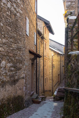 Fototapeta premium A street in the hill village of Casso in winter Friuli Venezia Giulia, north east Italy. 