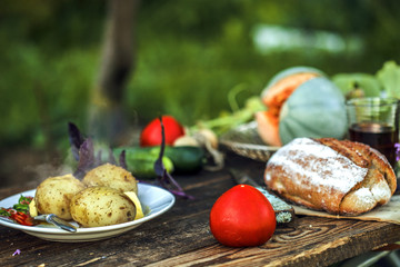 village table vegetables fruits