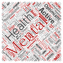 Vector conceptual mental health or positive thinking square red word cloud isolated background. Collage of optimism, psychology, mind healthcare, thinking, attitude balance or motivation text