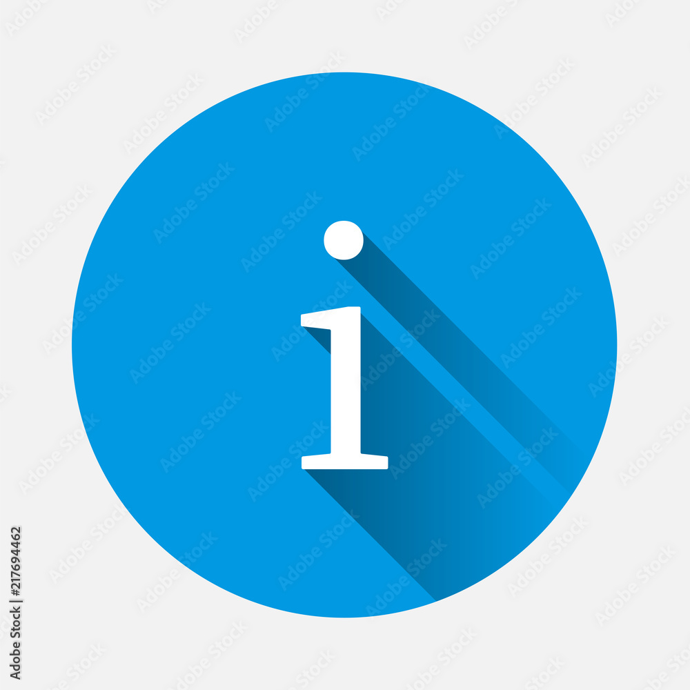 Poster info sign on blue background. flat image information symbol with long shadow. layers grouped for eas