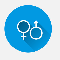 Male and female symbol set . Vector illustration on blue background. Flat image  gender symbol with long shadow. Layers grouped for easy editing illustration. For your design.