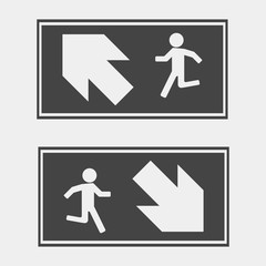 Fire hazard. Route of evacuation vector icon. Icon of evacuation. Emergency exit. Layers grouped for easy editing illustration. For your design.