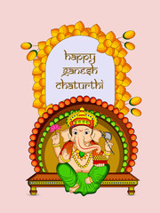 illustration of Hindu God Ganesh with happy Ganesh Chaturthi text on the occasion of Hindu Festival Ganesh Chaturthi 