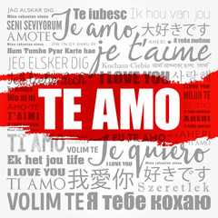 Te amo (I Love You in Spanish) in different languages of the world, word cloud background