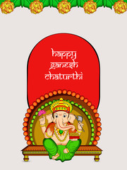 illustration of Hindu God Ganesh with happy Ganesh Chaturthi text on the occasion of Hindu Festival Ganesh Chaturthi 