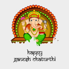 illustration of Hindu God Ganesh with happy Ganesh Chaturthi text on the occasion of Hindu Festival Ganesh Chaturthi 